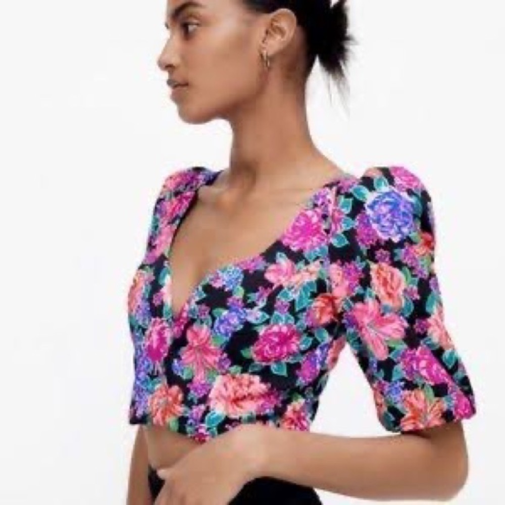 ZARA Floral Puff Sleeve Top size XS EUC - Picture 4 of 9